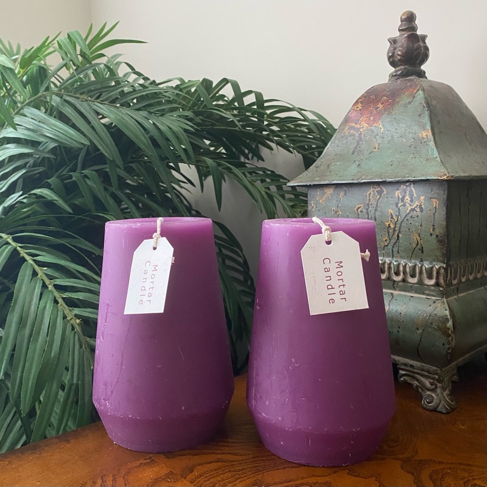 Vance Kitira Purple Pillar Mortar Candles Set of Two (4”x 6”)
